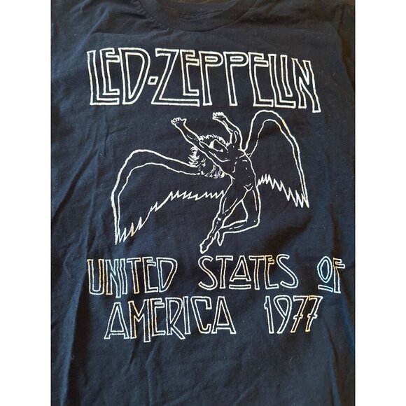 Led Zeppelin 1977 U.S. Tour Black T-Shirt Small 100% Cotton Vintage Style - Picture 2 of 4